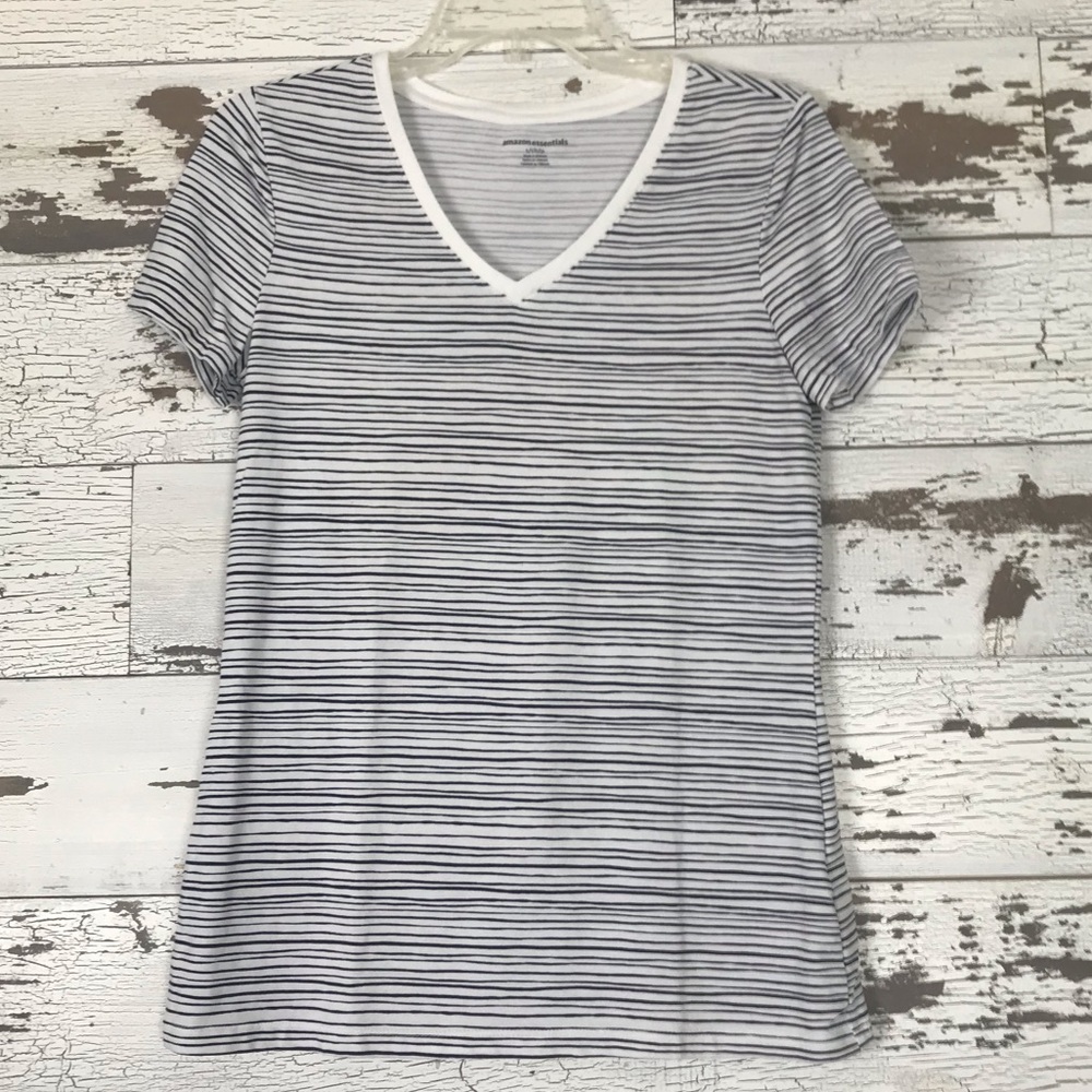 Wavy striped V neck Womens short sleeve sh…